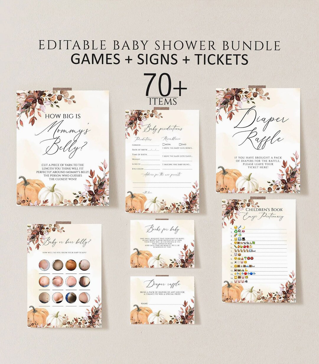 Editable Fall Baby Shower Games Template, Pumpkin Baby Shower Games ...