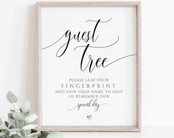 Guest Tree Fingerprint Sign, Wedding Thumbprint Guestbook Sign, 8x10, Printable Wedding Guestbook Sign, Instant Download, yv363