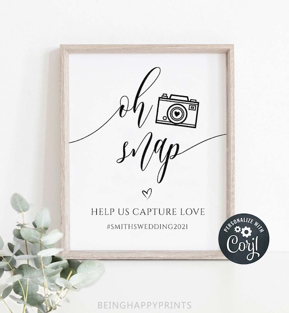 Reception Photo Sign Template Bridal Shower Hashtag Printable Photo Sign Oh Snap Hashtag sign Hashtag Wedding Sign Bella- Hashtag Sign