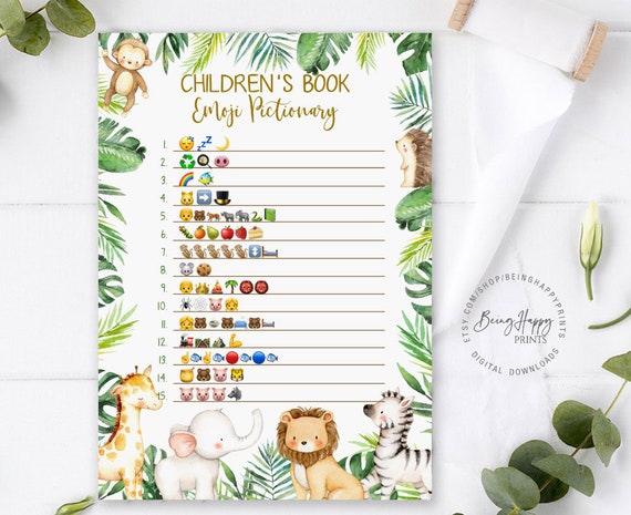 Childrens Book Emoji Pictionary Jungle Baby Shower Emoji Game