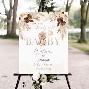 Brown Teddy Bear Baby Shower Welcome Sign, balloon Baby Shower Welcome Sign, Printable Baby Shower Sign, Gender Neutral teddy bear baby sign