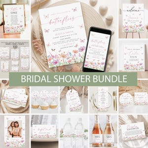 Butterfly Bridal Shower Invitation Bundle, Wildflower Bridal shower games,Lifetime of Butterflies Bridal Shower Invite Welcome Sign Download