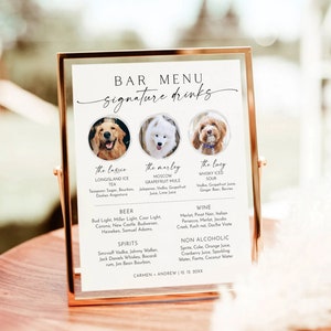 Dog Signature Drink Sign, Pet Signature Cocktail Sign, Minimalist Wedding Bar Sign, Dog Signature Cocktail Sign, Editable Template, Bar Menu
