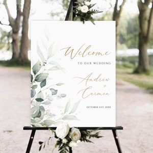 Wedding Welcome Sign Template, Greenery wedding welcome sign printable, Wedding welcome sign download, boho wedding welcome sign printable