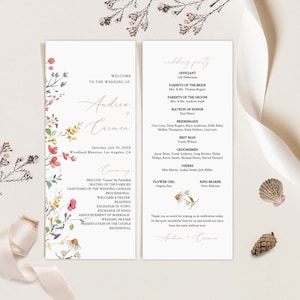 Minimalistische Hochzeit Programm Vorlage, Boho Hochzeit Programm, Wildblumen Hochzeit Programm, druckbare Hochzeit Programm Download, modernes Programm