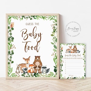 Erraten Sie das Babynahrungsspiel Wald-Babyparty-Spiele druckbare Babynahrungsraten-Spiel Name, dass Babynahrungs-Spiel Nahrungsmittelverkostungsspiel
