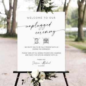 Minimalist Unplugged Ceremony Wedding Sign template, Modern Unplugged Ceremony Sign, Elegant Wedding Sign, Editable Instant Download sign