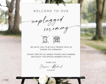 Minimalist Unplugged Ceremony Wedding Sign template, Modern Unplugged Ceremony Sign, Elegant Wedding Sign, Editable Instant Download sign