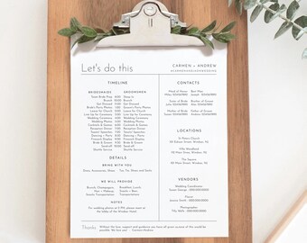 Cronograma editable para el día de la boda, itinerario imprimible (descarga digital)