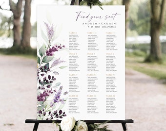 Plantilla de plano de asientos para bodas con diseño floral de lavanda (descarga digital)