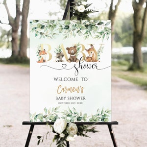 Woodland Baby doccia segno di benvenuto, segno di benvenuto, baby doccia segno, Woodland Animals Baby Shower, doccia bambino nel verde, segno stampabile,
