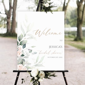 Bridal Shower Welcome Sign Template, Greenery bridal shower welcome sign, Floral Bridal Shower Welcome Sign, Green Leaves Bridal Shower Sign