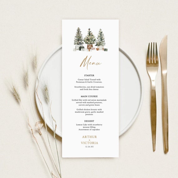 Christmas Menu Card, Holiday Menu Template, Instant Download, Printable Menu, Christmas menu, Wedding menu template, Instant download