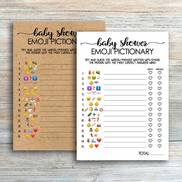 Emoji Pictionary Baby Shower Game, Rustic Baby Shower, Gender Neutral, Printable Baby Shower Games, Baby Shower Emoji Game, Kraft