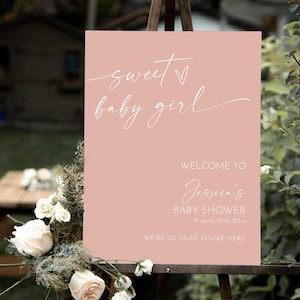 Signo de bienvenida de baby shower boho, signo de bienvenida de baby shower para niñas, cartel de baby shower rosa polvoriento, signo de bienvenida de baby shower moderno para niñas dulces