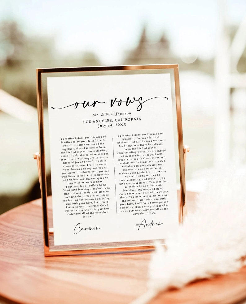 Wedding Vows, First Anniversary Gift Template, Wedding Vows Wall Art Printable, Instant Download, Editable wedding vows template download image 3