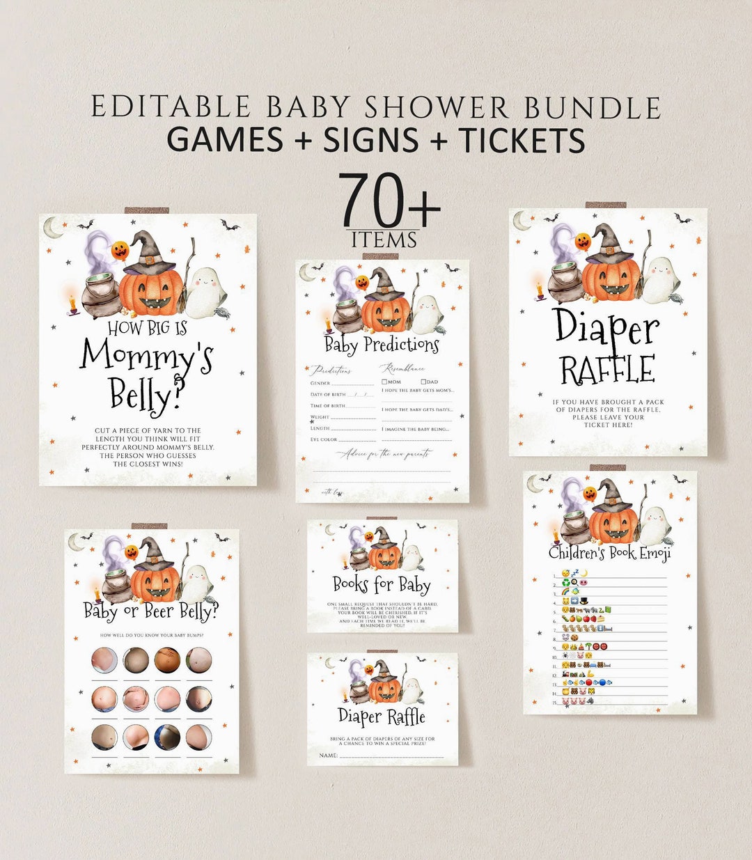 Halloween Baby Shower Games Bundle Spooky Pumpkin Baby Shower - Etsy