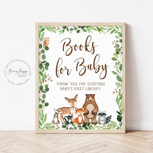 Books for Baby Sign Woodland Baby Shower Forest Animals Baby Shower Table Sign Printable Baby Shower Sign Baby Shower Favors Sign
