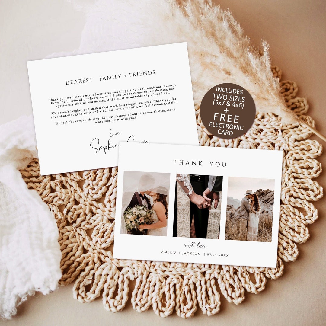 Photo Wedding Thank You Card Template, Minimalist Modern Design ...