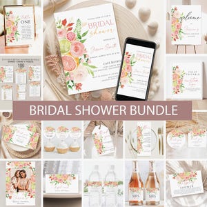 Citrus bridal shower invitation Bundle, Lemon Bridal Shower invite, Editable Bridal Games, orange Welcome Sign, Floral Citrus Bridal Shower