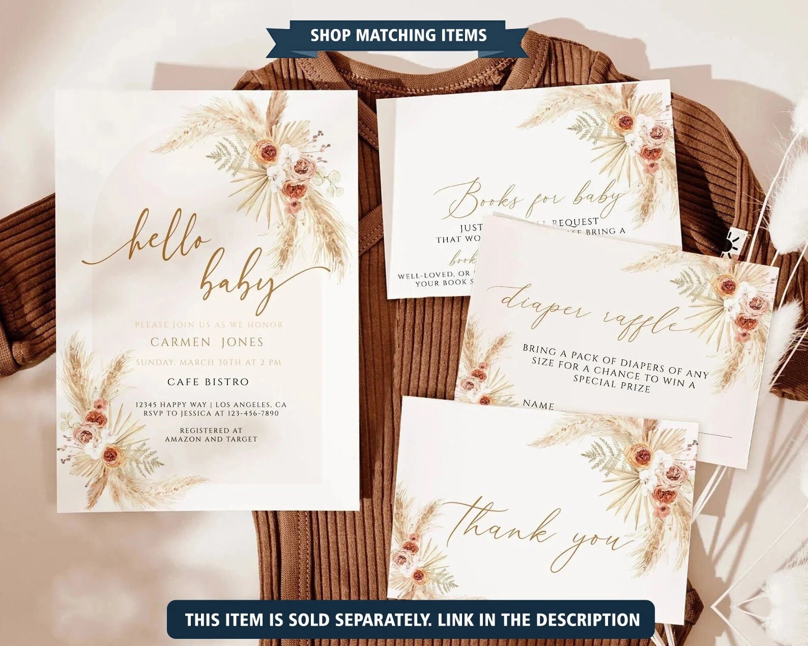 Editable Pampas Grass Baby Shower Favor Tags Bohemian Baby Shower Favor ...