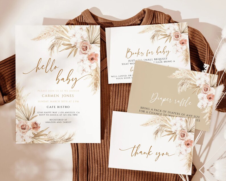 Editable Pampas Grass Baby Shower Invitation Bohemian Baby Etsy