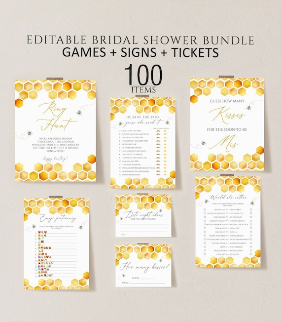 Bee Bridal Shower Games, Greenery Theme, Editable (Digital Download)