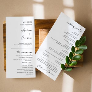 Minimalist Wedding Program Template, Modern Wedding Program, Minimal Wedding Program, Printable wedding Program download, Instant Download