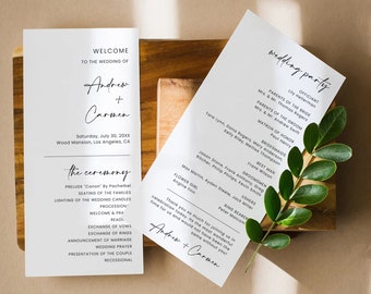 Modello di programma di matrimonio minimalista, moderno e stampabile (download immediato)