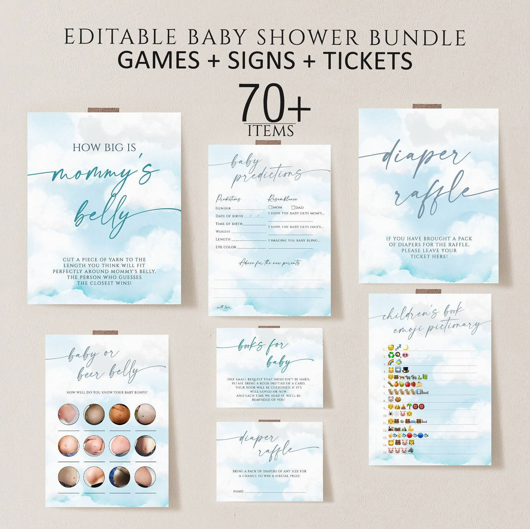 Cloud 9 Baby Shower Games, Editable Gender Neutral Cloud Nine Baby Shower Bundle, Instant Download, Fun Baby Shower Games, Printable games