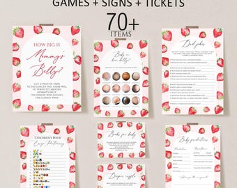 Strawberry Baby Shower Games Bundle, Berry Sweet Theme (Digital Download)