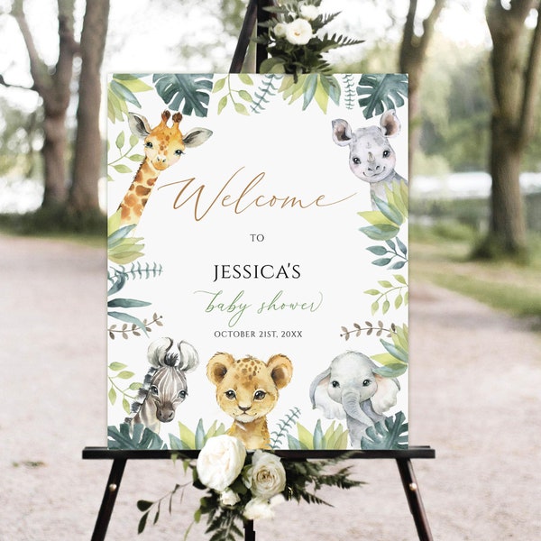 Safari Baby Shower Welcome Sign, Safari Baby Shower Sign Template, Gender Neutral Baby Shower, Editable Baby Shower Sign, Jungle Safari Sign