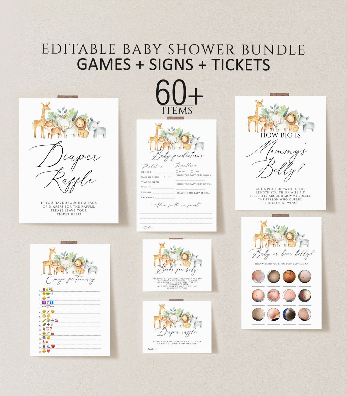 Safari Baby Shower Games Printable Editable Baby Shower Game - Etsy