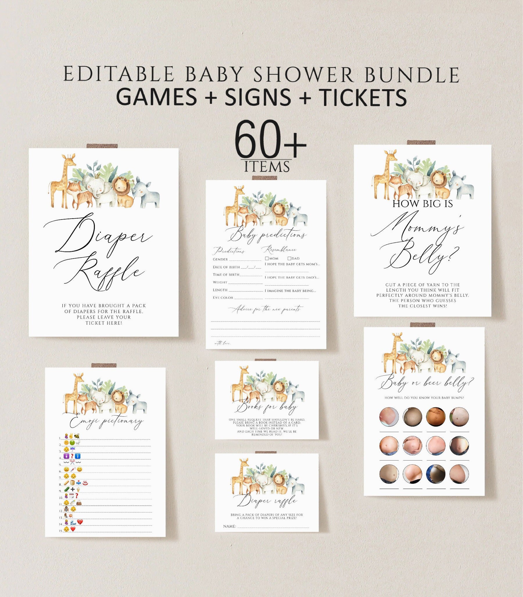 Safari Baby Shower Games Printable Editable Baby Shower Game | Etsy