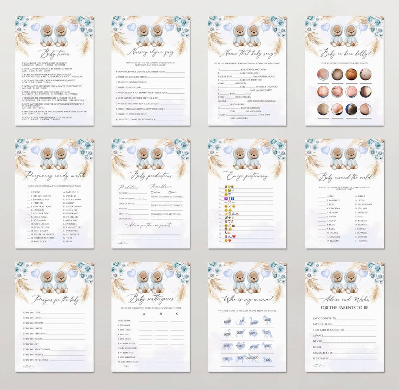 Twin Boys Baby Shower Games Printable Boho Baby Shower Game Etsy