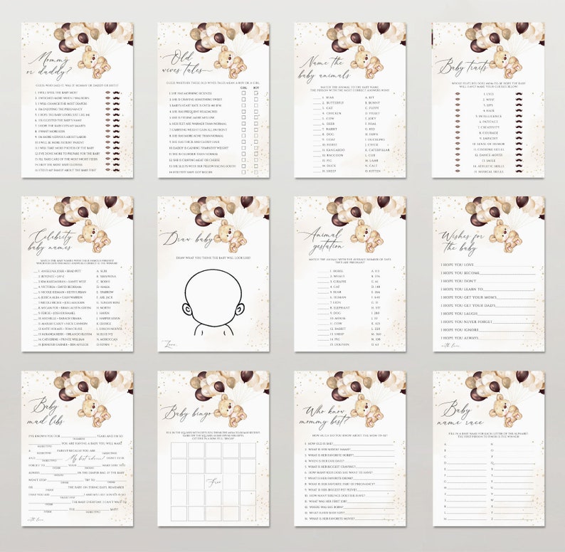 Teddy Bear Baby Shower Games Printable Editable Baby Shower - Etsy