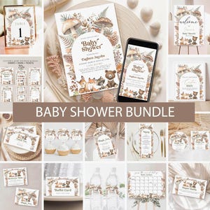 Woodland Baby Shower Invitation Bundle, Woodland Animals Baby Shower Games, Welcome Sign, Editable Invite Template, Forest Animals Shower