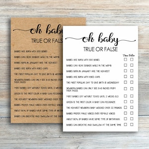 Jogos de chá de bebê verdadeiros ou falsos, Oh Baby, jogo verdadeiro ou falso, jogos rústicos de chá de bebê para impressão, cartas de jogo de chá de gênero neutro oq329