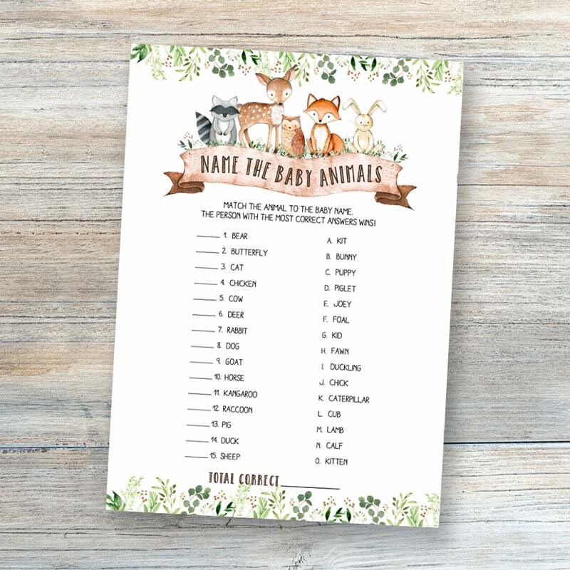 Woodland Baby Shower Games Name the Baby Animals Game Etsy Canada