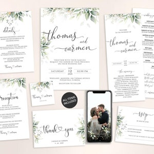 Greenery Wedding Invitation Set, Greenery Wedding Invite, RSVP and Details Card, Greenery Eucalyptus,Garden Wedding,Wedding invitation yv436