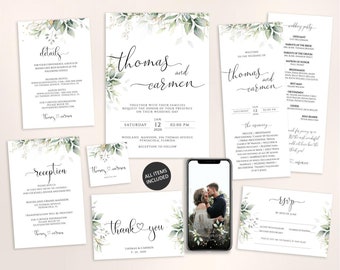 Greenery Wedding Invitation Set, Greenery Wedding Invite, RSVP and Details Card, Greenery Eucalyptus,Garden Wedding,Wedding invitation yv436