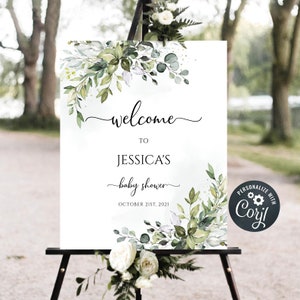 Baby Shower Welcome Sign, Greenery Baby Shower sign, Botanical Baby Shower Printable Sign, Welcome To The Baby shower Personalized, uj05