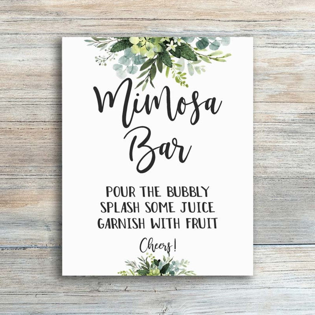 Greenery Mimosa Bar Sign Printable Mimosa Bar Sign Baby Etsy
