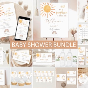 Here Comes the Son Baby Shower Bundle, Sun Baby Shower Invitation Bundle, Boho retro Boy Shower Invite Set,Sunshine Baby Shower Sign Decor 1