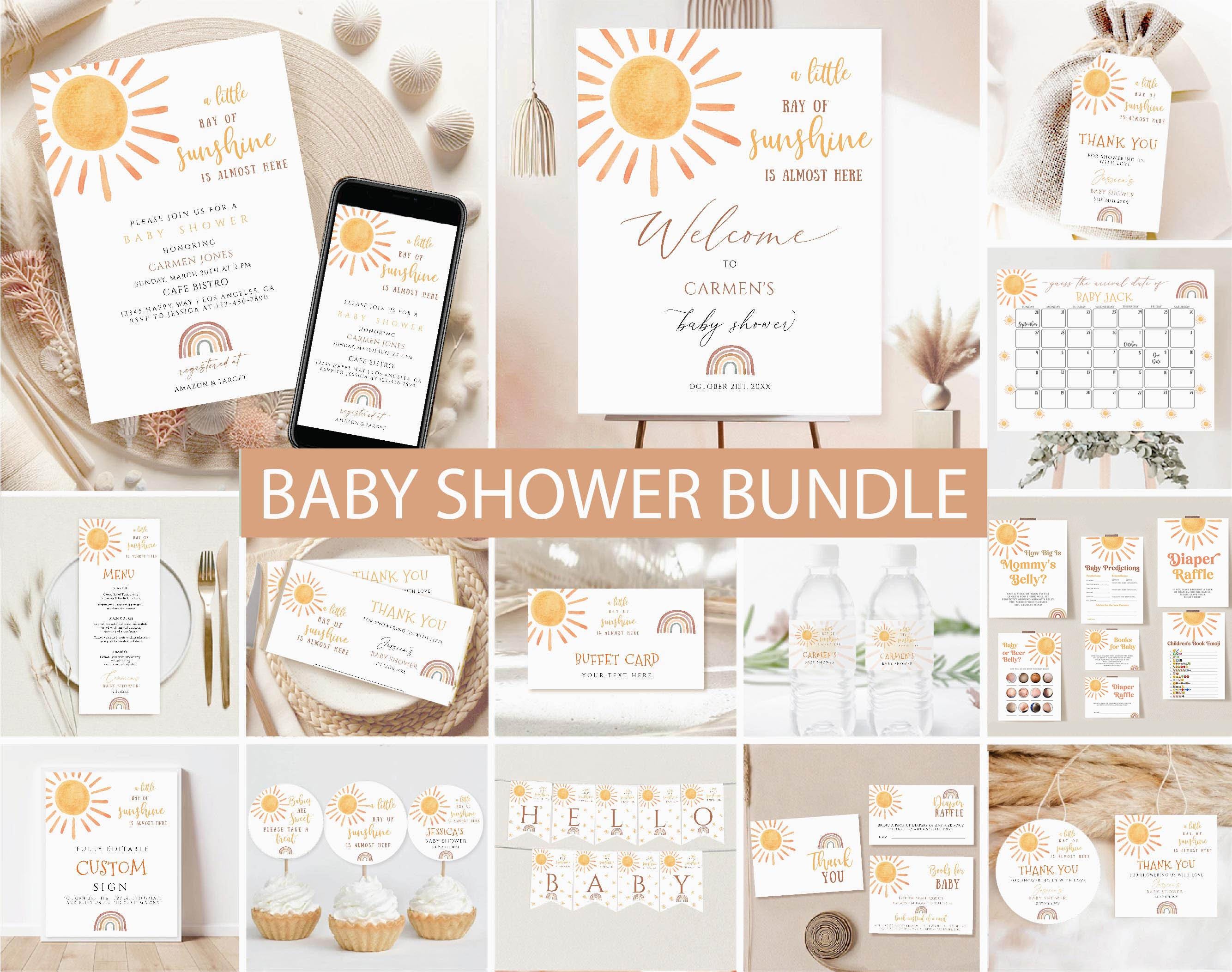 Here Comes the Son Baby Shower Bundle, Sun Baby Shower Invitation Bundle, Boho retro Boy Shower Invite Set,Sunshine Baby Shower Sign Decor 1