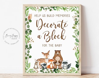 Woodland Baby Shower Sign, Decorate a Block Printable (PDF)