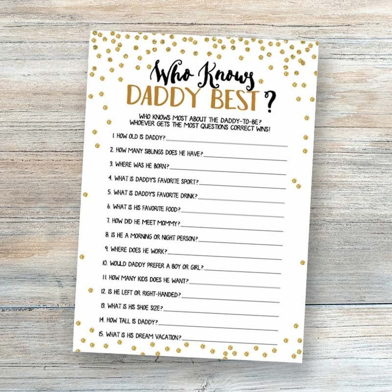 Who Knows Daddy Best Gold Baby Shower Games Printable Baby | Etsy
