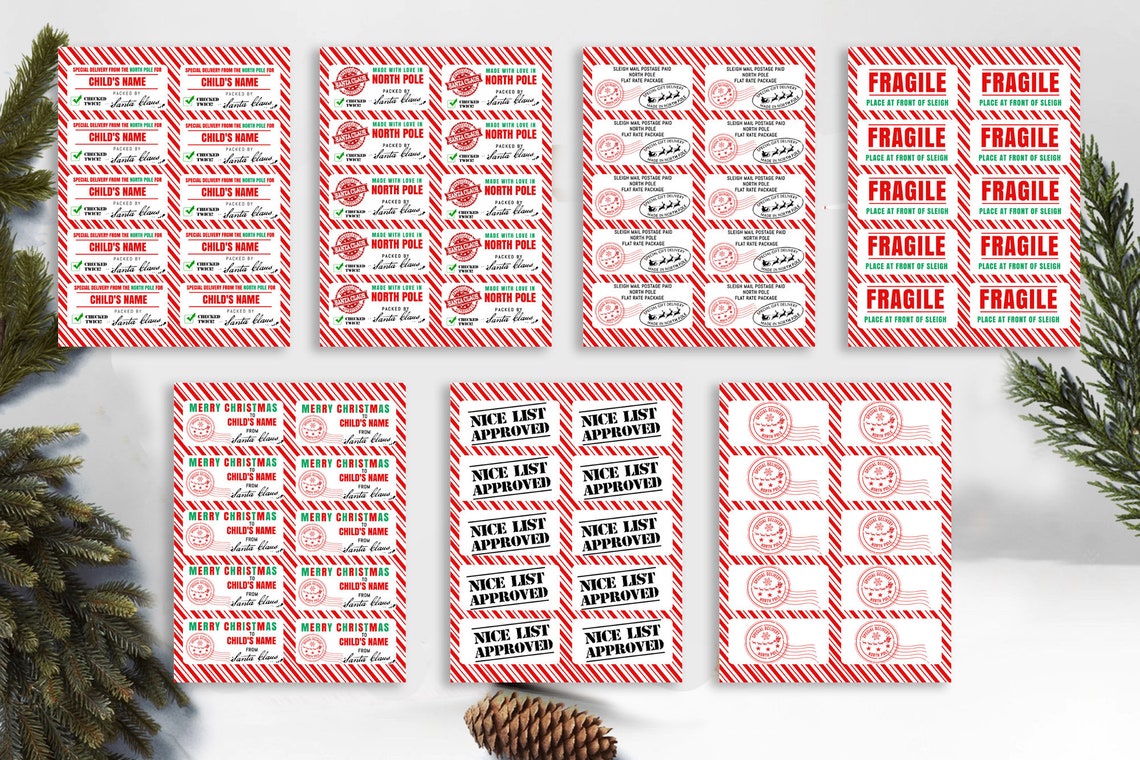 Santa Labels Gift Tags North Pole Stickers Printable Template - Etsy
