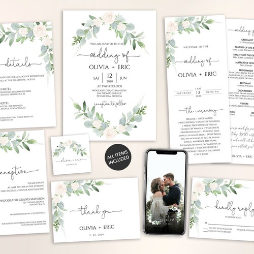 Printable Wedding Invitation Set Template Download Wedding - Etsy