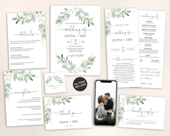 Printable Wedding Invitation Set Template Download Wedding - Etsy